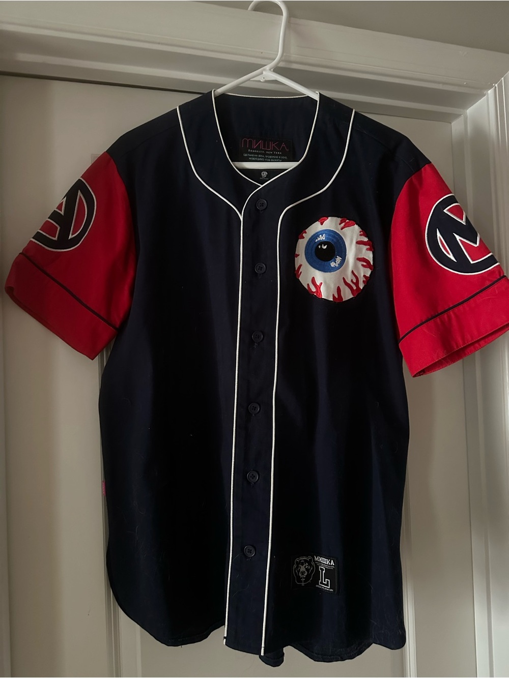 Mishka Men’s Navy & Red Eyeball Baseball Jersey